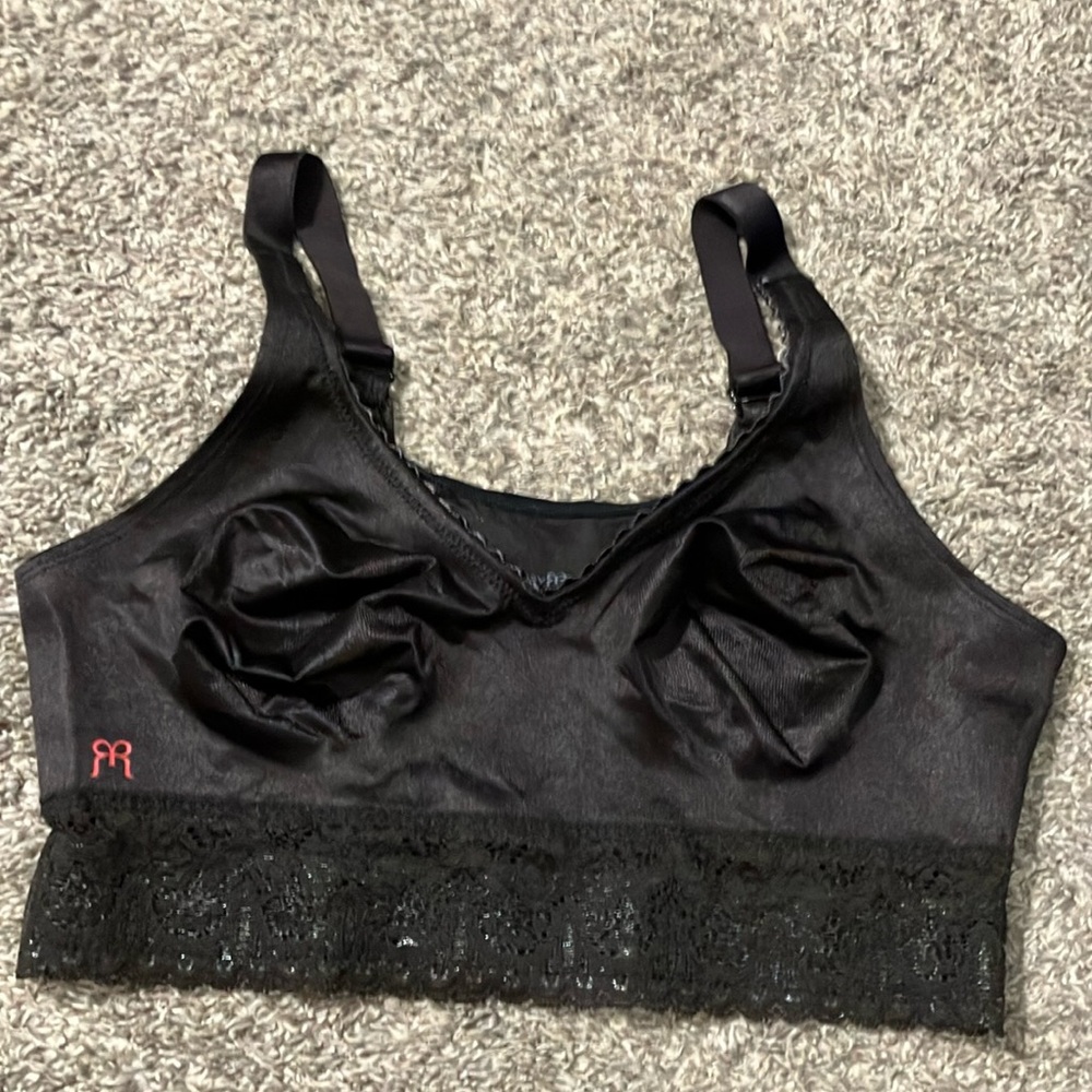 Ruby Ribbon Black Lace Trim Bra